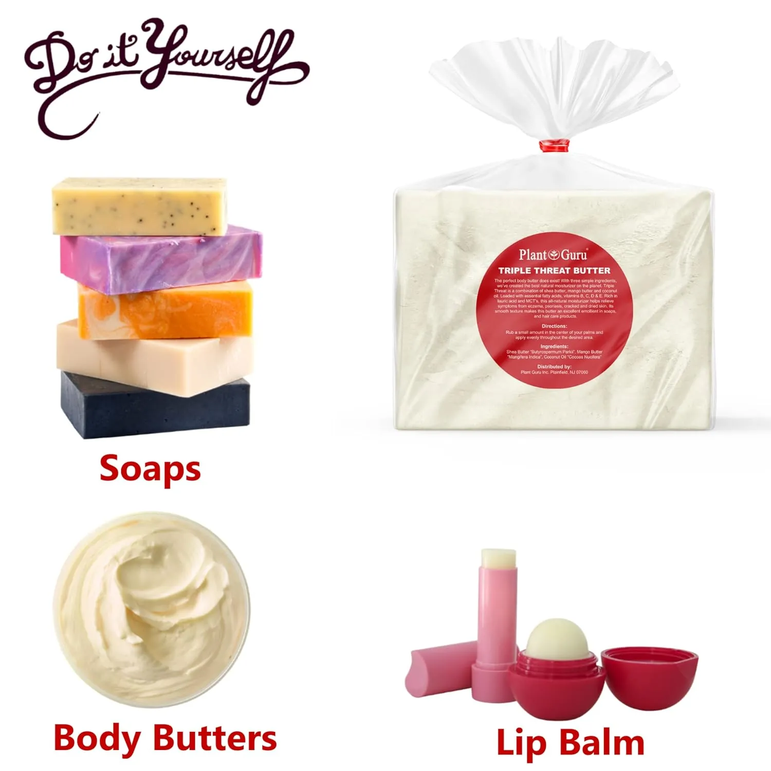 Triple Threat Body Butter 14 oz. - Blend of Shea, Mango & Coconut Oil - 100% Pure Natural Raw Unrefined Moisturizer For Dry Skin, Face And Hair. Great For Lip Balm and Soap Making