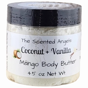 TSA Handmade Whipped Mango Coconut Vanilla Body Butter Cream, Luxury Body Lotion for Dry Skin, Daily Moisturizing Shea Butter, Sunflower Oil, Mothers, Fathers, Women, Men, Teens, 4.5 oz Jar (Coconut Vanilla, 4.5 ounces)