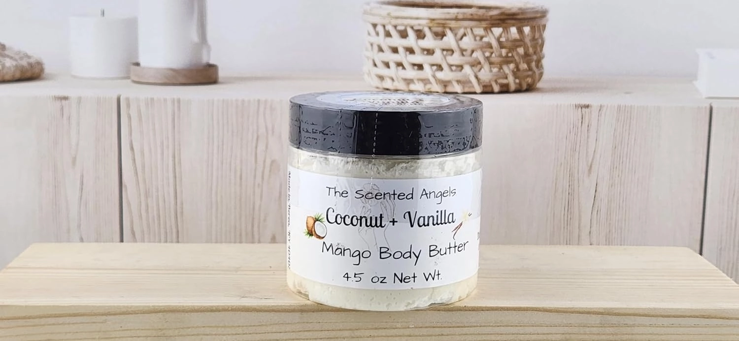 TSA Handmade Whipped Mango Coconut Vanilla Body Butter Cream, Luxury Body Lotion for Dry Skin, Daily Moisturizing Shea Butter, Sunflower Oil, Mothers, Fathers, Women, Men, Teens, 4.5 oz Jar (Coconut Vanilla, 4.5 ounces)