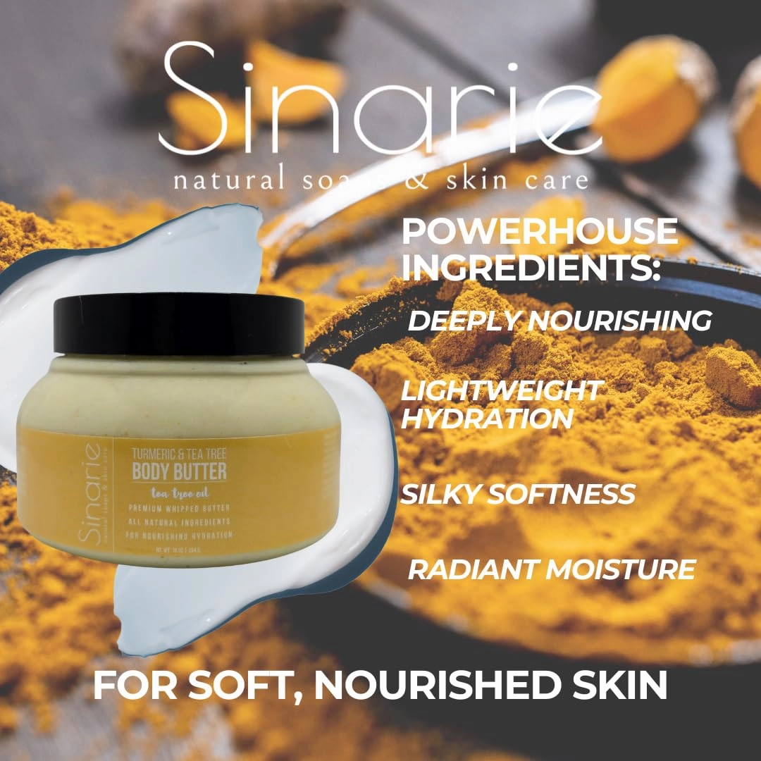 Turmeric & Tea Tree Body Butter – Natural Hydrating Moisturizer with Coconut Oil, Mango & Shorea Butter – Nourishing Cream for Soft, Smooth Skin – Non-Greasy Formula (5 oz., Tea Tree)