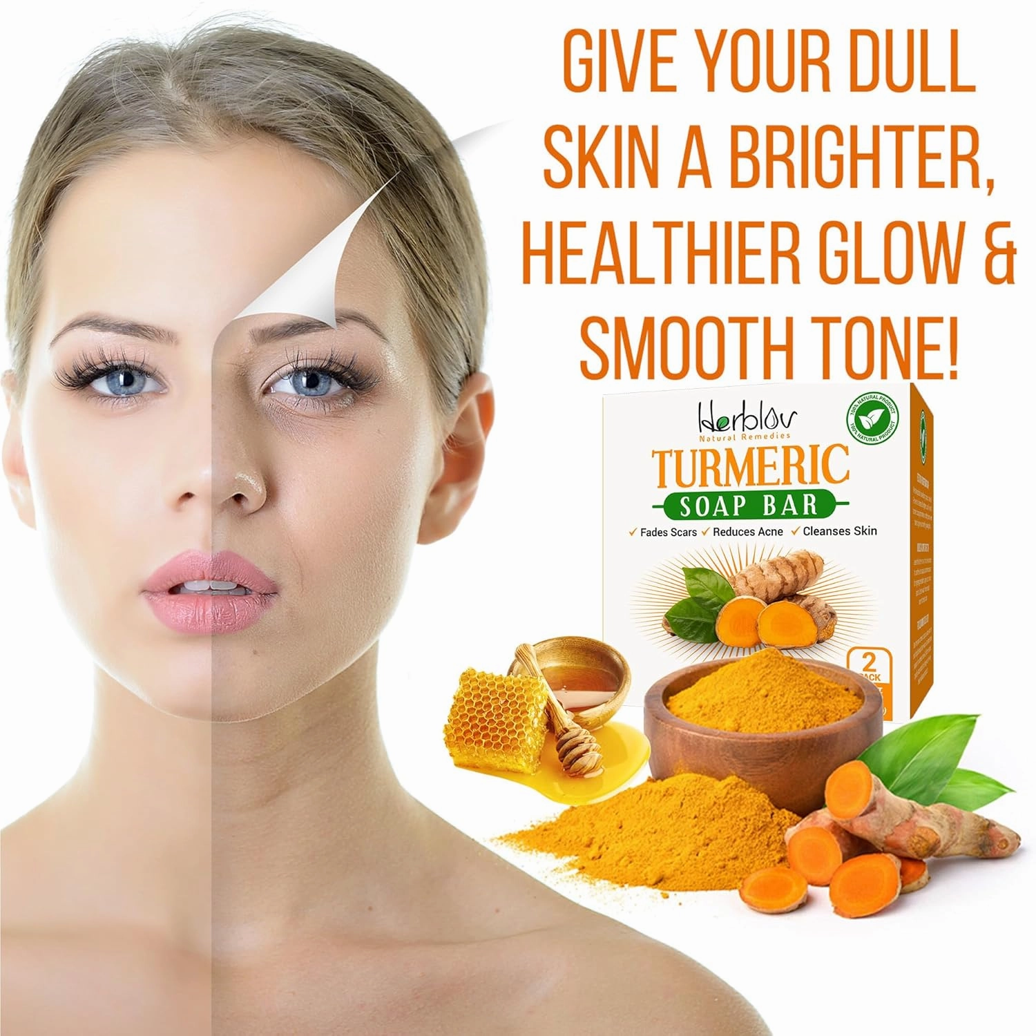 Turmeric Soap Bar for Face & Body – Natural Turmeric Skin Brightening Soap for Dark Spots, Intimate Areas, Underarms – Turmeric Face Wash Reduces Acne, Fades Scars & Cleanses Skin – 5oz Made in USA