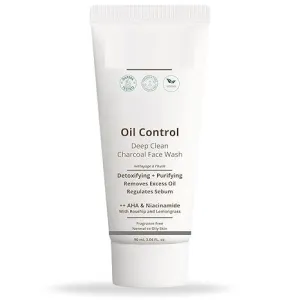 TV Oil Control Deep Clean Charcoal Face Wash for Men | Improves skin tone & Detoxify | Niacinamide & Glycolic Acid|Oily & Acne-prone Skin|100% Vegan|90 ml