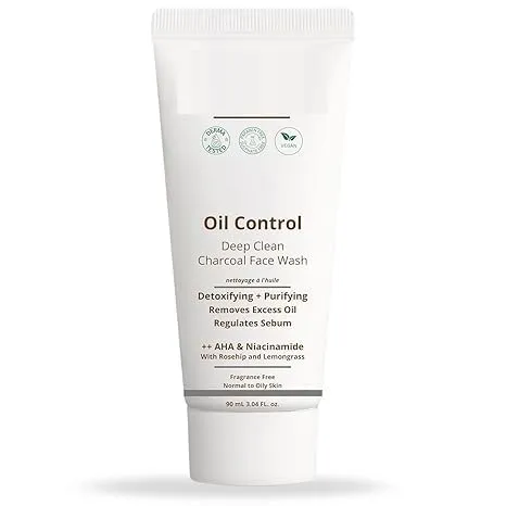TV Oil Control Deep Clean Charcoal Face Wash for Men | Improves skin tone & Detoxify | Niacinamide & Glycolic Acid|Oily & Acne-prone Skin|100% Vegan|90 ml