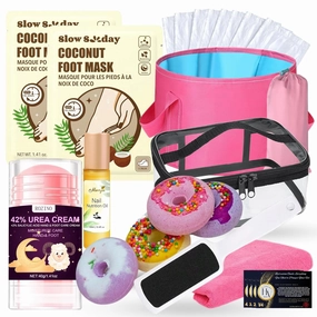 Ultimate Foot Spa Skin Care Kit for Women and Men, Soak-Pamper Your Feet with Foot Masks, Urea Cream/Callus Remover/Cuticle Softener/Foldable Foot Soaking Tub/Coconut Hydrating Masks, Travel-Friendly