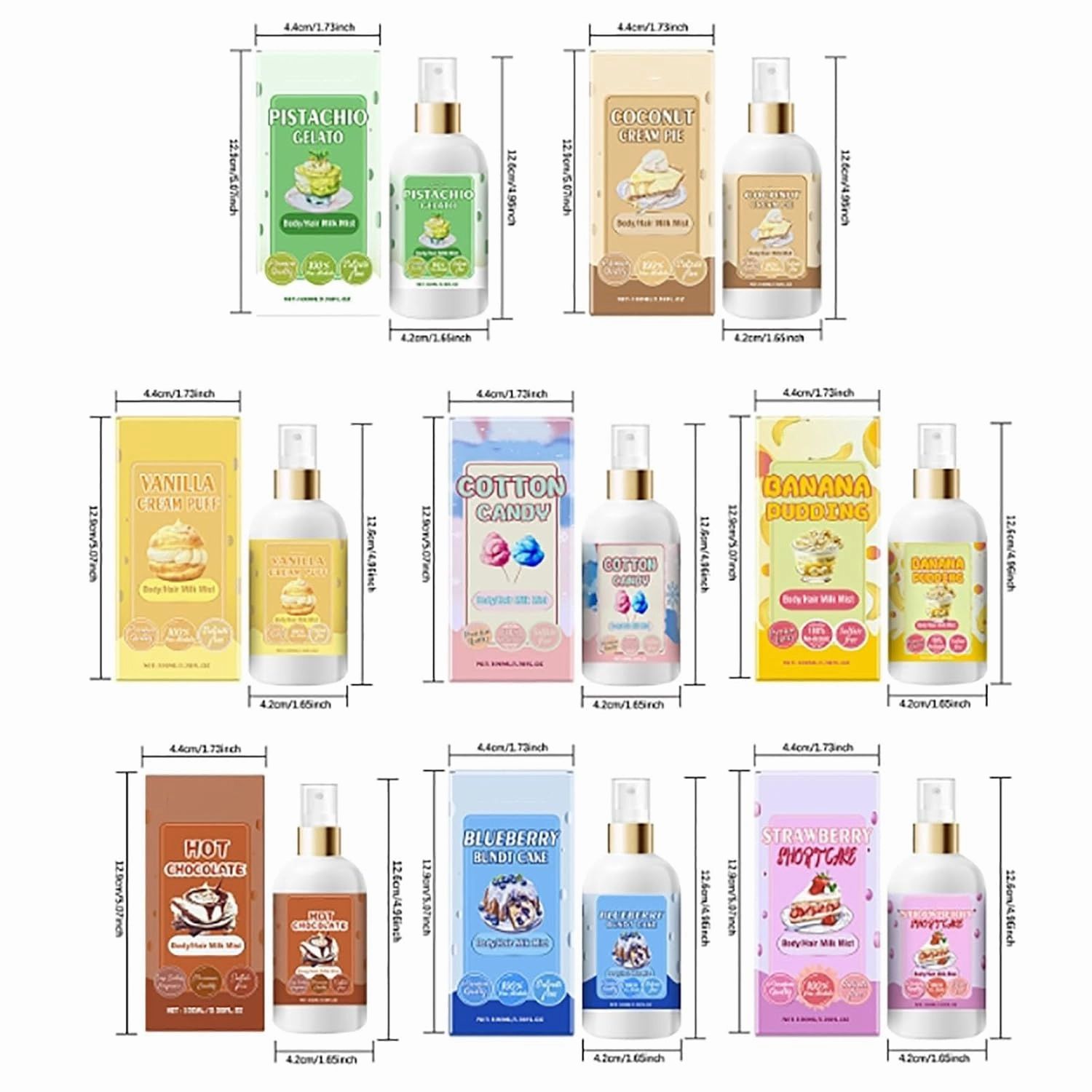 Vanilla Cream Puff Body Milk Mist, 2025 New Duo Bodys Mist - 8New Scents, Hydrating And Moisturizing Spray, Long-Lasting Fragrance, Body and Hair Spray (Vanilla)