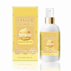 Vanilla Cream Puff Body Milk Mist, 2025 New Duo Bodys Mist - 8New Scents, Hydrating And Moisturizing Spray, Long-Lasting Fragrance, Body and Hair Spray (Vanilla)