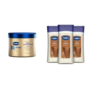 Vaseline Radiant X Deep Nourishment Body Cream 100% Pure Shea Butter & Intensive Care Cocoa Radiant For Glowing Skin 3 Count Body Gel Oil Body Oil Made with 100% Pure