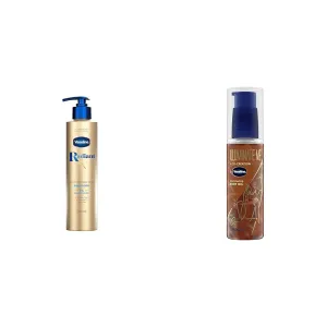 Vaseline Radiant X Even Tone Nourishing Body Lotion With 1% Niacinamide, Coconut Oil, Vitamin C, & Peptides 11 oz & Illuminate Me Shimmering Body Oil Created for Melanin Rich Skin
