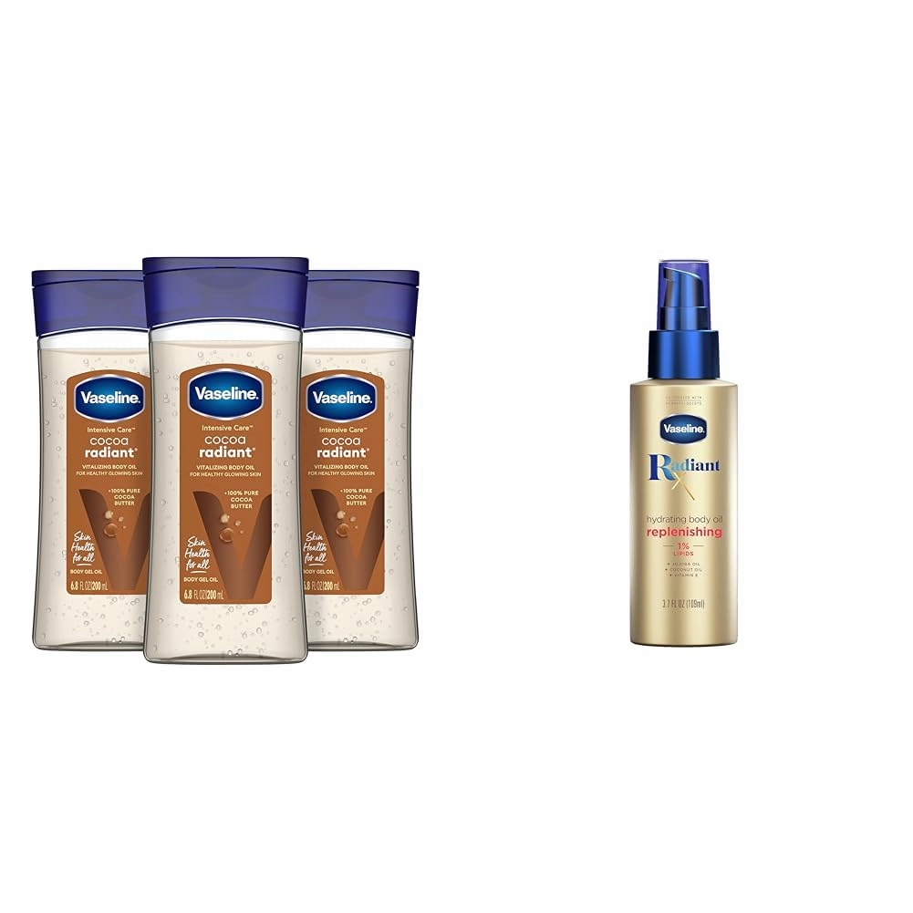 Vaseline Intensive Care Cocoa Radiant 3 Count 6.8oz Body Gel Oil   Radiant X Replenishing 3.7oz Body Oil