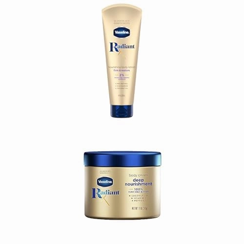 Vaseline Radiant X Firm & Restore Nourishing Body Lotion 8oz, Deep Nourishment Body Cream 10oz & Hydrating Body Oil 3.7oz