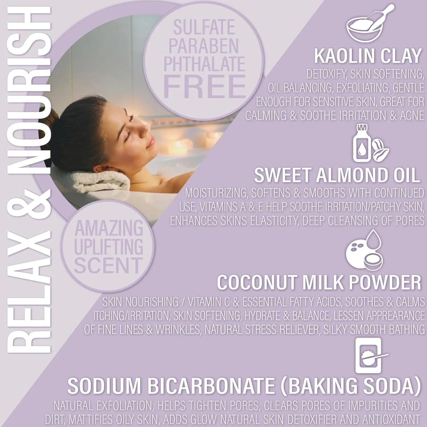 Vegan Coconut Milk Bath Additive Soak with Sweet Almond Oil Soothing Fizz & Bath Bomb Dust, 8oz (Pina Colada, Mango Papaya, Black Raspberry Vanilla)