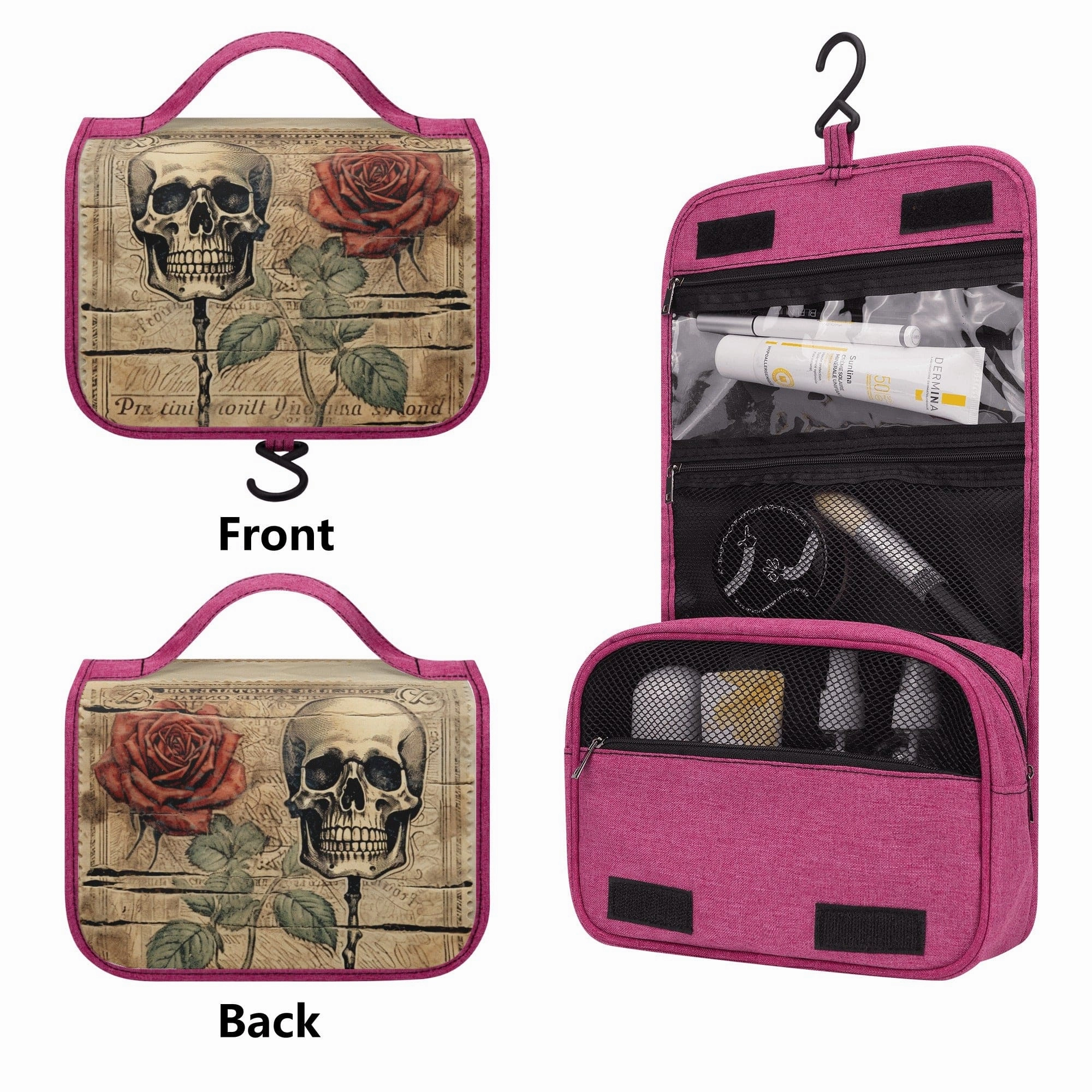 Vintage Skull & Rose Toiletry Cosmetic Travel Bag