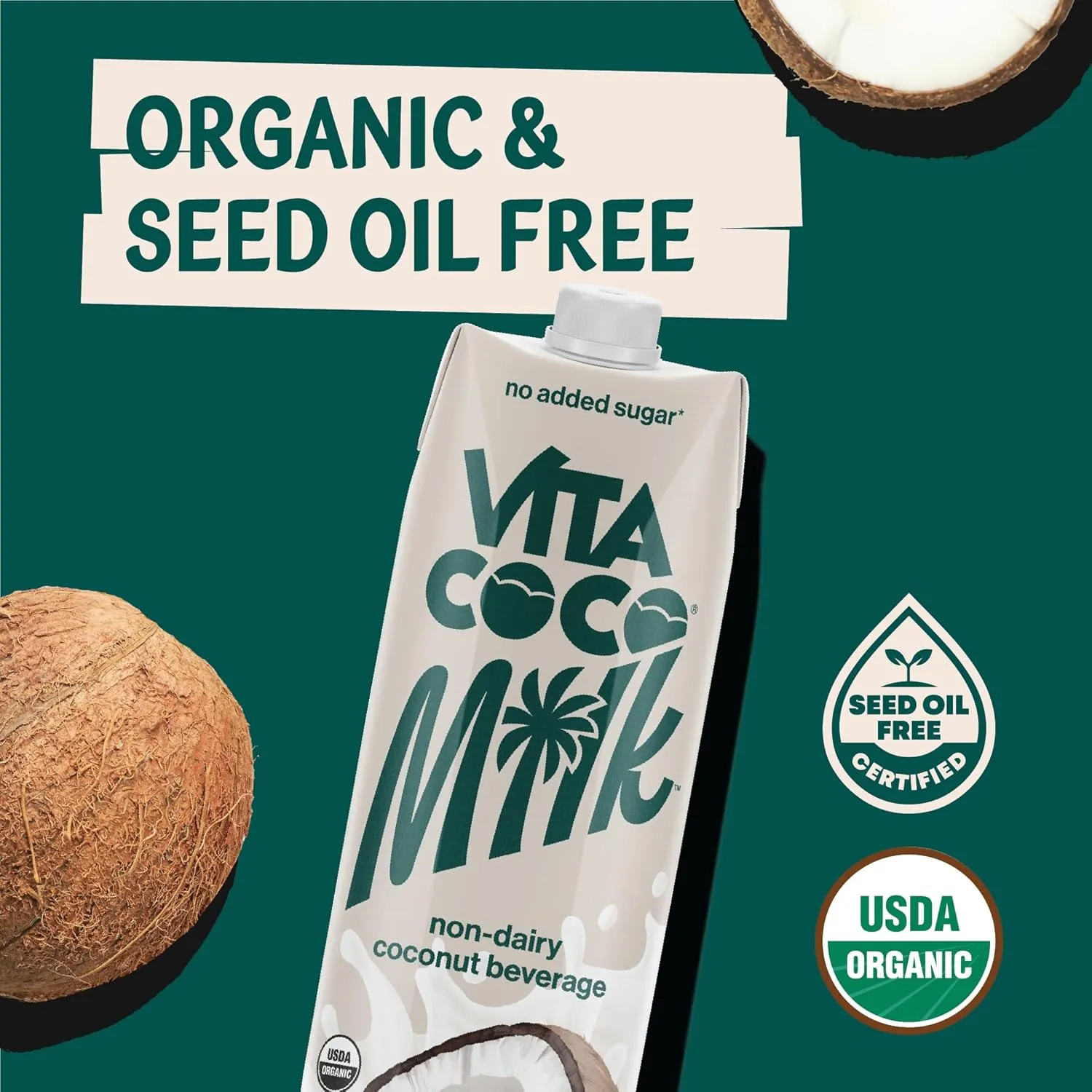 Vita Coco Original Organic Coconut Milk, Plant Based, Dairy Free Milk Alternative - Gluten Free, Soy Free, and Unsweetened, No Added Sugar - Perfect Add to Cereal, Smoothies, Desserts - 33.8 Ounce (Pack of 6)
