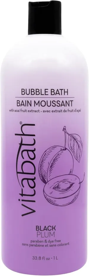 Vitabath Black Plum Bubble Bath Rich Foaming Soak - Moisturizing & Nourishing Indulgent Suds for Women & Men All Skin Types - 33.8 fl oz 1L