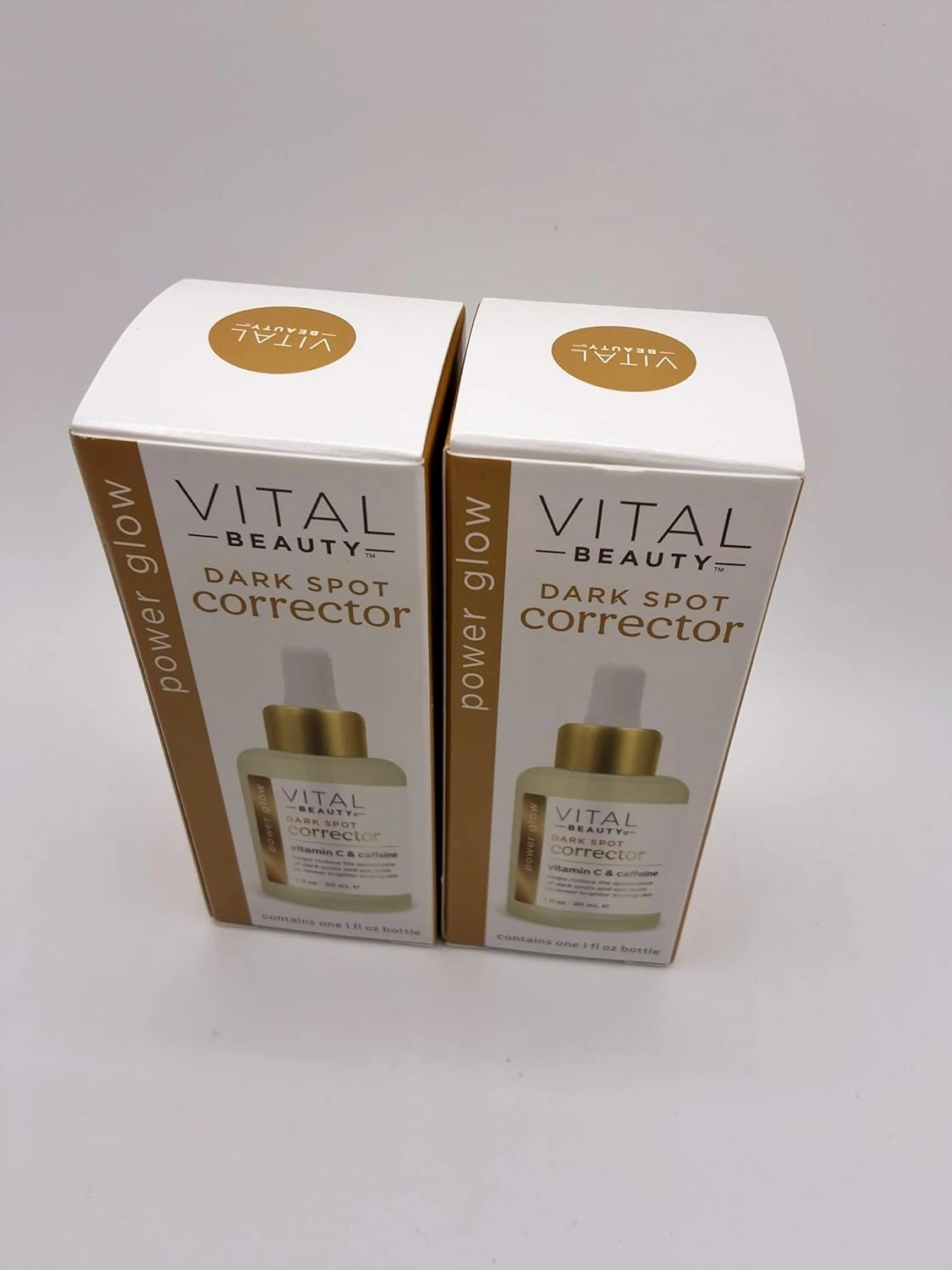Vital Beauty Dark Spot Corrector Serum with Vitamin C and Caffeine, Power Glow Formula, 1 fl oz, pack of 2.