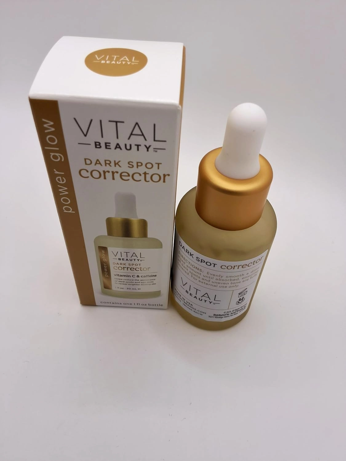Vital Beauty Dark Spot Corrector Serum with Vitamin C and Caffeine, Power Glow Formula, 1 fl oz, pack of 2.