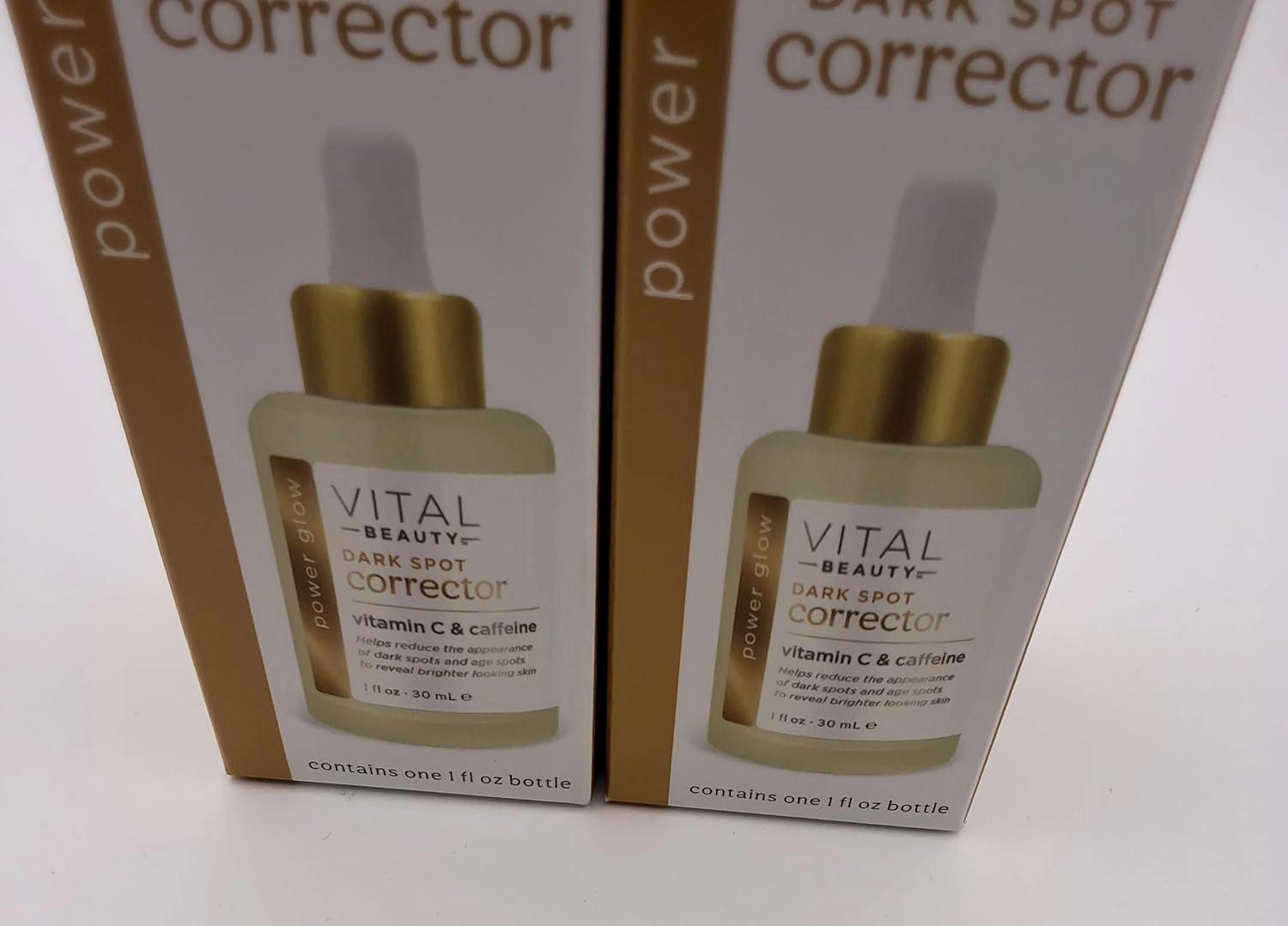 Vital Beauty Dark Spot Corrector Serum with Vitamin C and Caffeine, Power Glow Formula, 1 fl oz, pack of 2.
