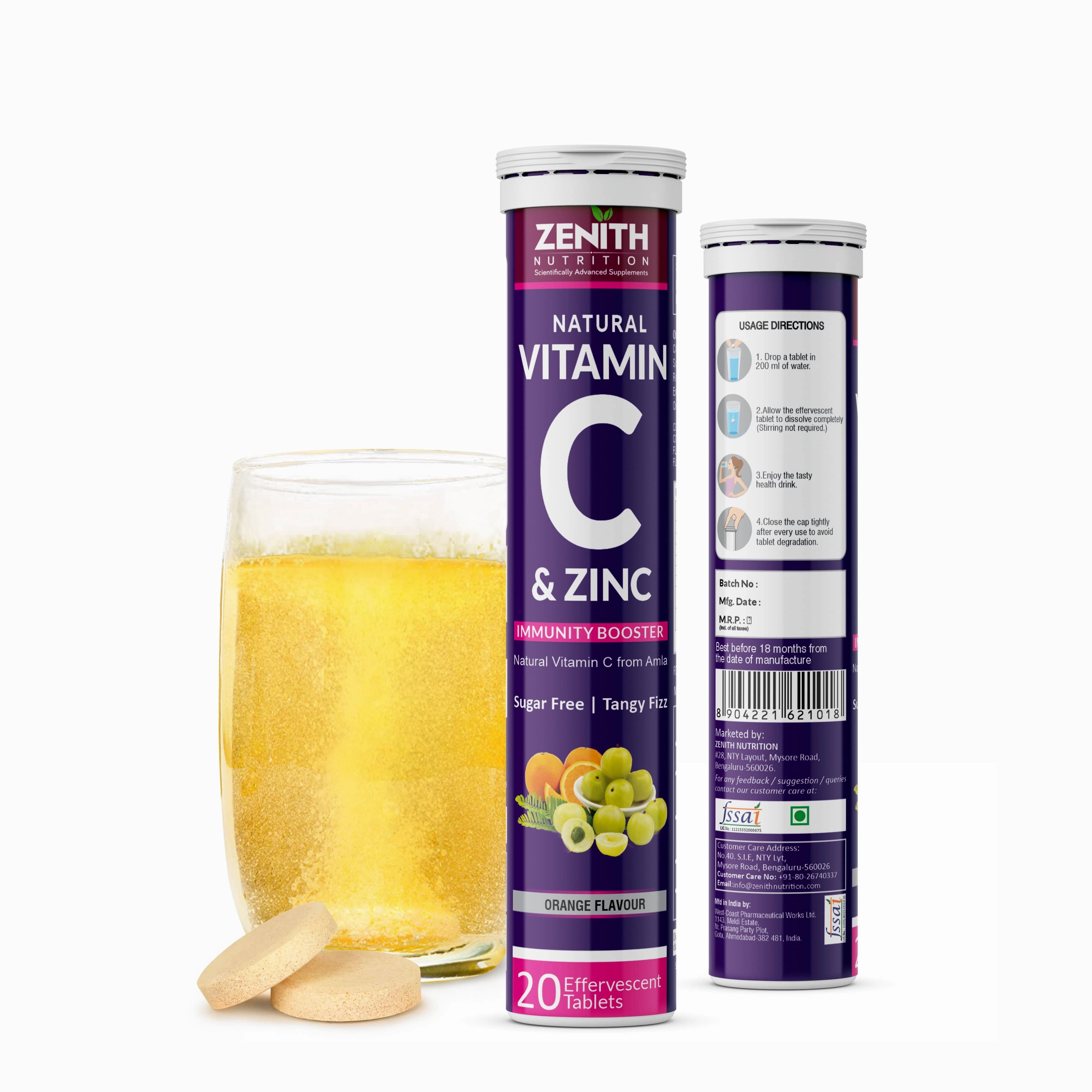 Vitamin C & Zinc -  Effervescent Tablets | Antioxidant - Immunity - Skincare| Collagen Builder