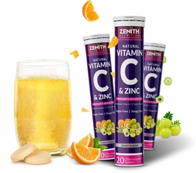 Vitamin C & Zinc -  Effervescent Tablets | Antioxidant - Immunity - Skincare| Collagen Builder