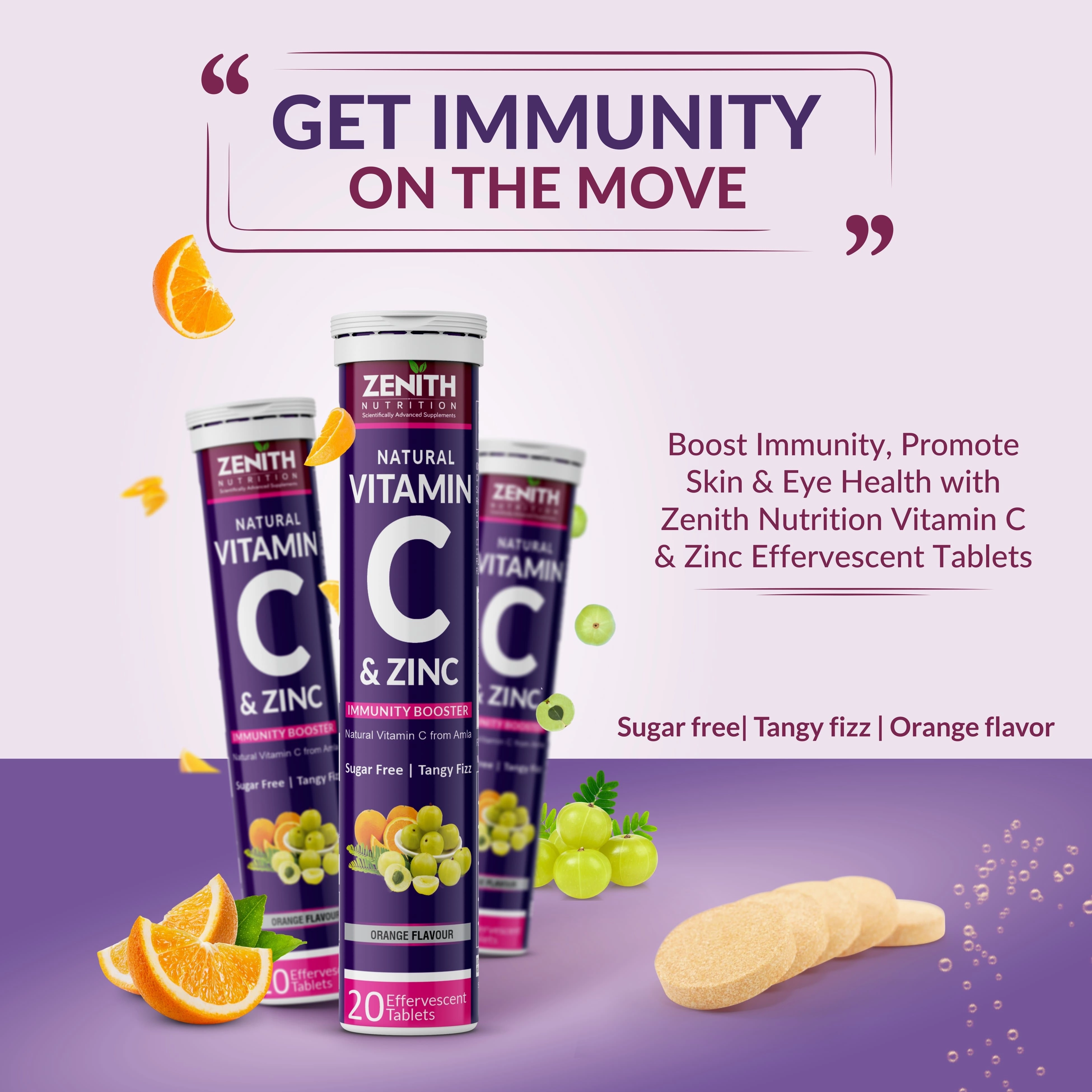 Vitamin C & Zinc -  Effervescent Tablets | Antioxidant - Immunity - Skincare| Collagen Builder