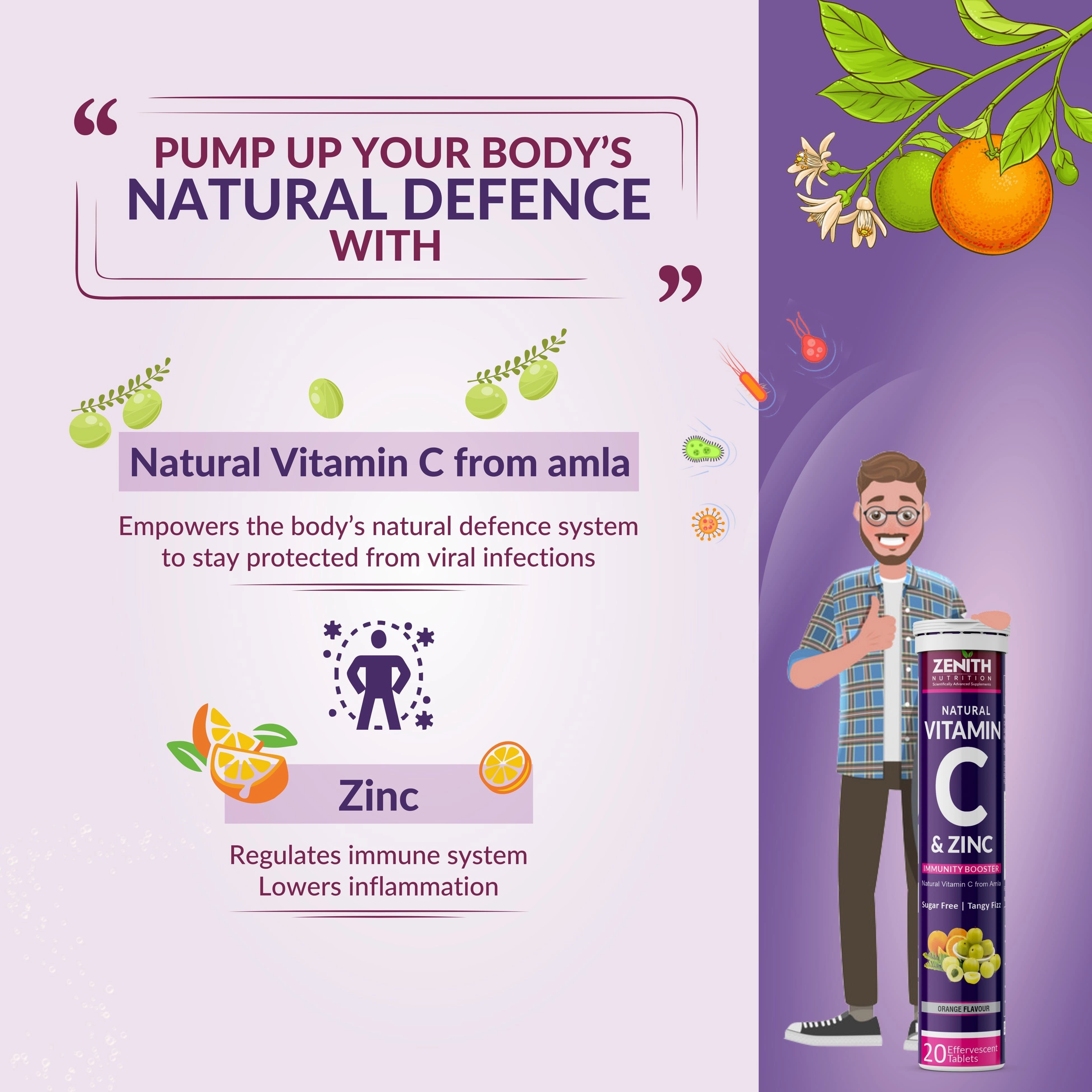 Vitamin C & Zinc -  Effervescent Tablets | Antioxidant - Immunity - Skincare| Collagen Builder
