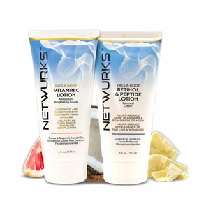 Vitamin C Lotion   Retinol & Peptide Night Cream Bundle, Face & Body Moisturizers to Smooth, Hydrate & Brighten Skin, 6 Fl Oz Each