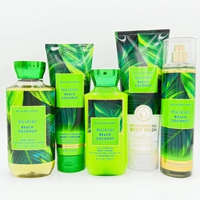 Wai kiki Beach Coconut 5-Piece Bath Bundle | Body Wash, Ultimate Hydration Body Cream, Daily Nourishing Body Lotion, Moisturizing Body Wash and Fine Fragrance Mist