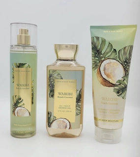 Waikiki Beach Coconut Bath and Body 3 pc- Bundle Fragrance Mist 8 fl oz, Shower Gel 10 fl oz, Body Cream 8 oz