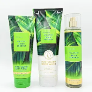 Waikīkī Beach Coconut 3-Piece Bath & Body Bundle | Ultimate Hydration Body Cream, Moisturizing Body Wash and Fine Fragrance Mist