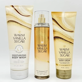 Warm Vanilla Sugar 3-Piece Bath & Body Bundle | Moisturizing Body Wash, Fine Fragrance Mist and Ultimate Hydration Body Cream