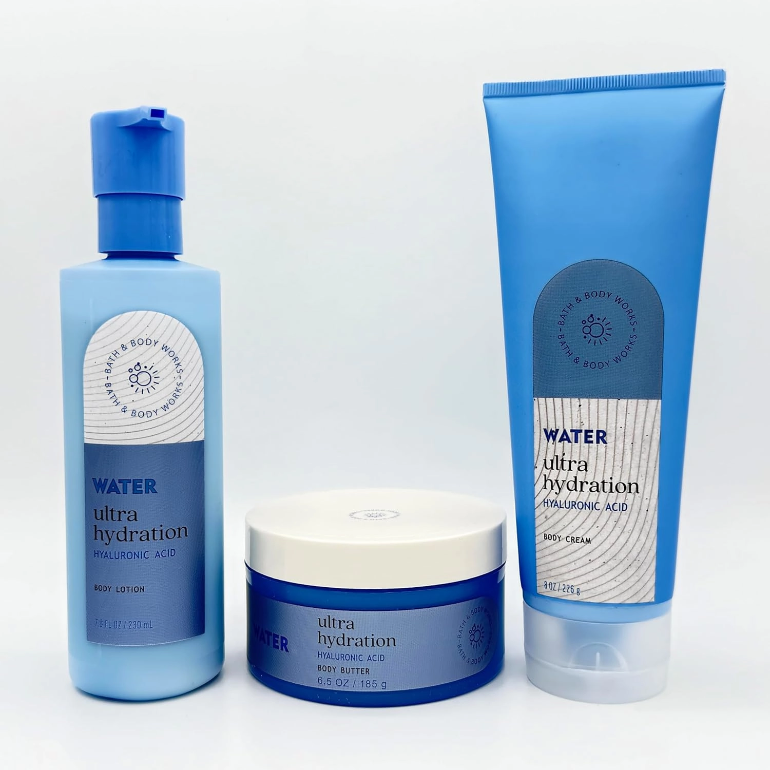 Water Ultra Hydration 3-Piece Body Moisturizing Set with Hyaluronic Acid, Bath Hydration Works | Body Lotion, Body Butter and Body Cream.