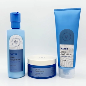 Water Ultra Hydration 3-Piece Body Moisturizing Set with Hyaluronic Acid, Bath Hydration Works | Body Lotion, Body Butter and Body Cream.