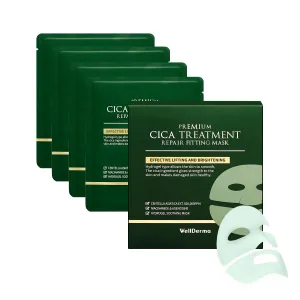 WELLDERMA Premium Cica Treatment Repair Fitting Mask, Soothing Hydrogel Face Mask for Sensitive Skin, With Centella Asiatica and Niacinamide, 4 Sheets