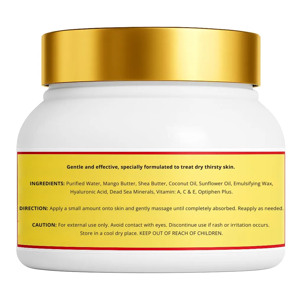 Whipped Shea Body Butter Infused with Dead Sea Minerals & Hyaluronic Acid | Whipped Shea Butter   Mango Butter Super Hydrating Repairing & Moisturizing (11 FL Oz, Unscented Skincare)