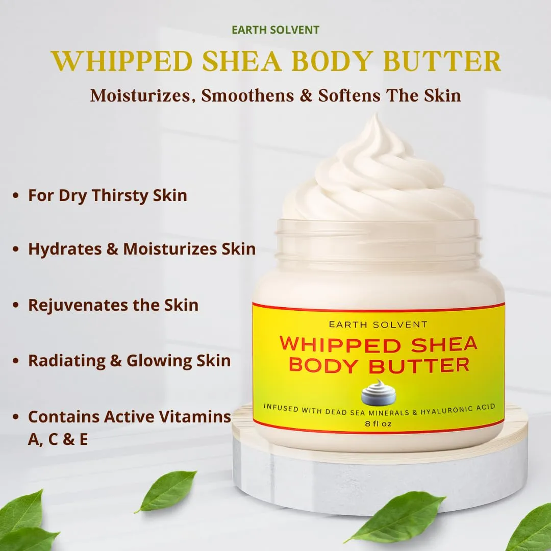 Whipped Shea Body Butter Infused with Dead Sea Minerals & Hyaluronic Acid | Whipped Shea Butter   Mango Butter Super Hydrating Repairing & Moisturizing (11 FL Oz, Unscented Skincare)