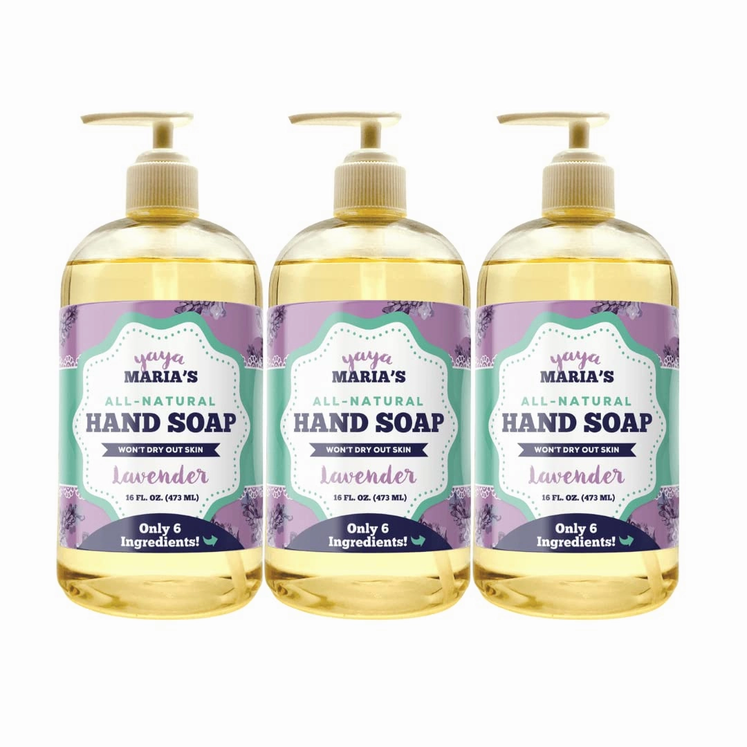Yaya Maria's Natural Hand Soap, Only 6 Ingredients, 100% Nontoxic, Keeps Hands Soft, Cruelty-Free, Lavender, Liquid, 16 OZ, 3-Pack