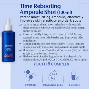 YOUTH O'CLOCK Time Rebooting Ampoule Shot (3.4 fl. oz. 100ml) Niacinamide 5% Panthenol 10%
