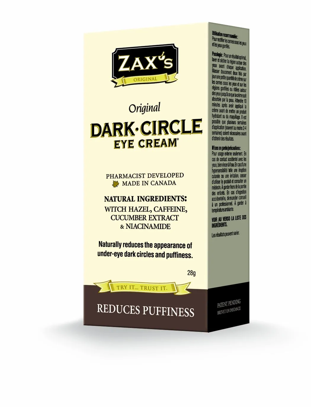 ZAX'S ORIGINAL - Under Eye Cream for Dark Circles and Puffiness, Moisturizing Eye Cream with Witch Hazel, Caffeine, Niacinamide, and Cucumber Extract, Anti Aging Eye Cream, Puffy Eyes Treatment, 28g