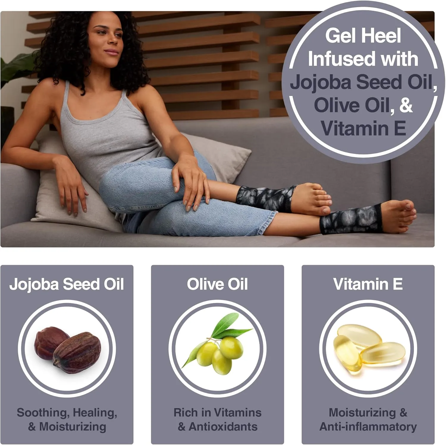ZenToes Moisturizing Heel Socks 2 Pairs Gel Lined Toeless Spa Socks to Heal and Treat Dry, Cracked Heels While You Sleep (Regular, Black Tie Dye)