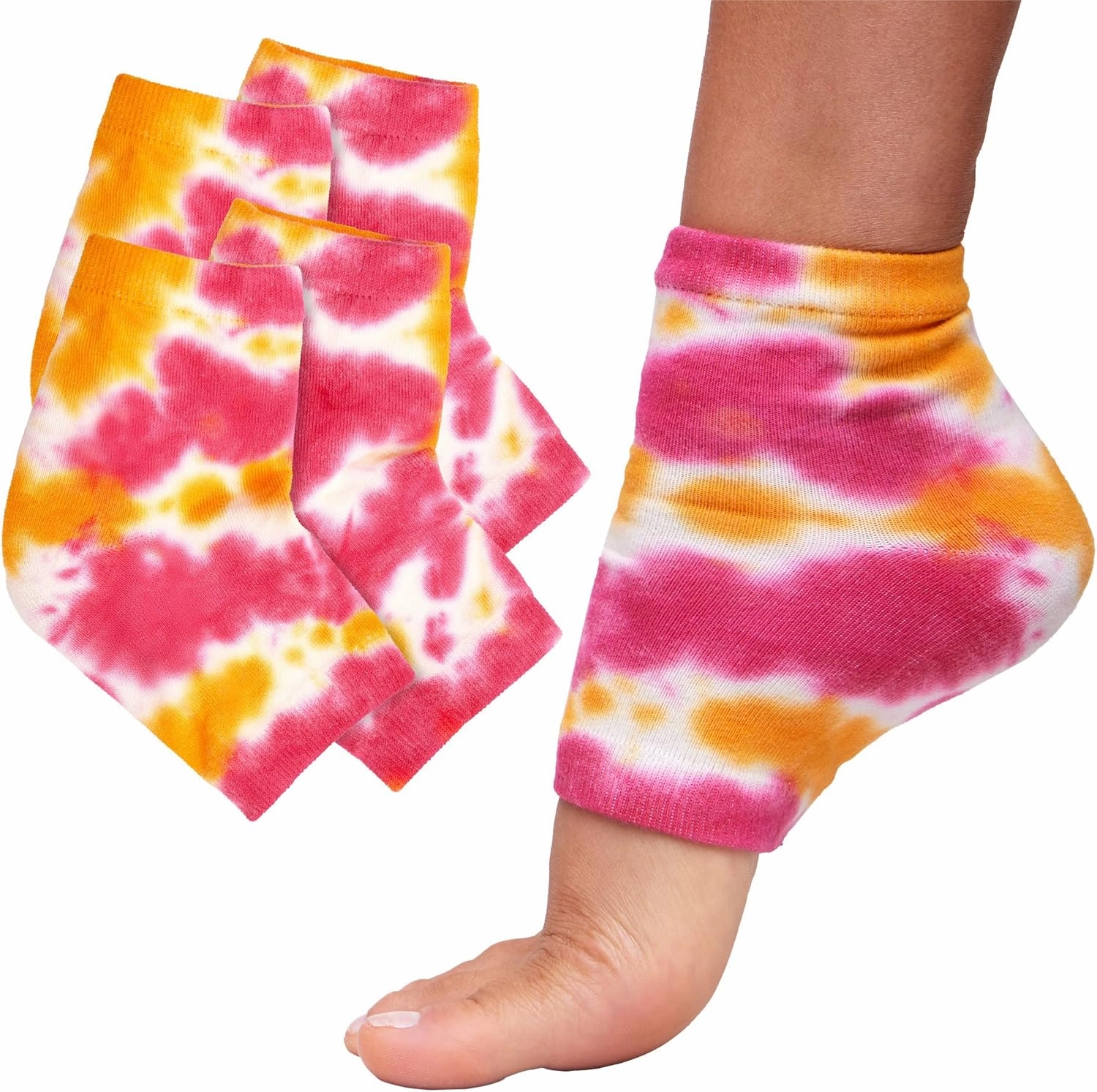 ZenToes Moisturizing Heel Socks 2 Pairs Gel Lined Toeless Spa Socks to Heal and Treat Dry, Cracked Heels While You Sleep (Regular, Pink Tie Dye)