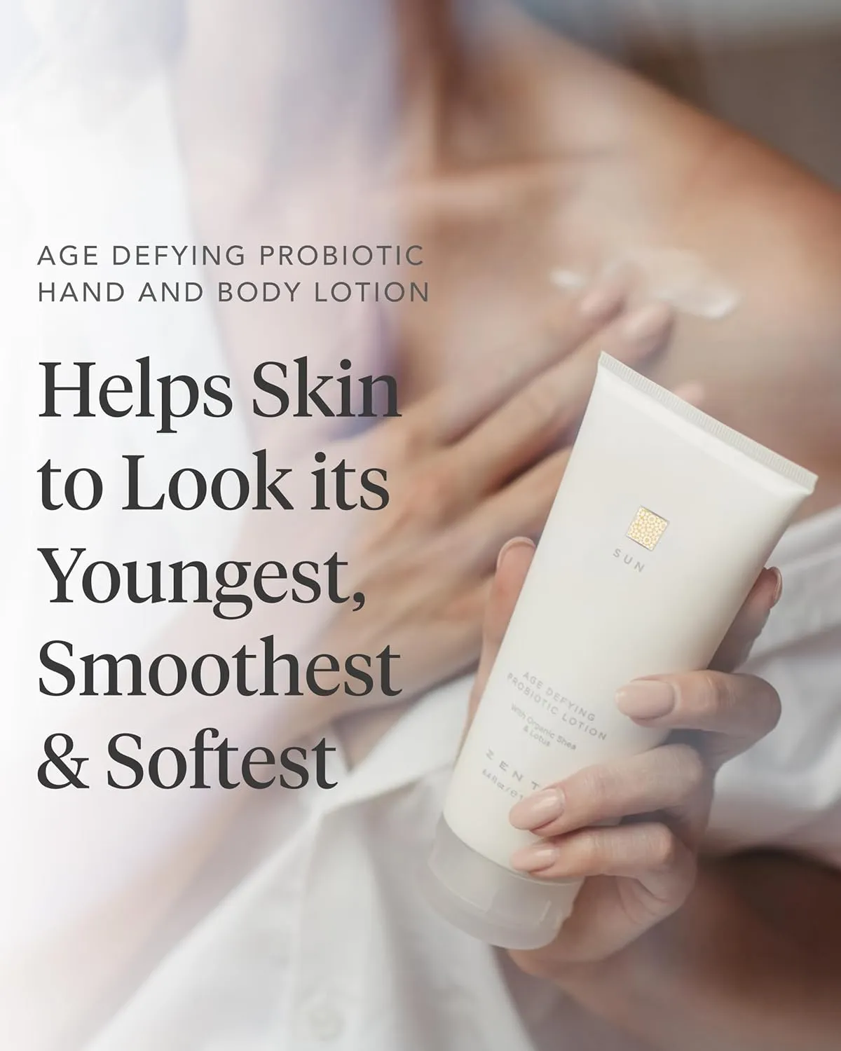 Zents Age-Defying Probiotic Body & Hand Lotion (Sun) | Moisturizing Lotion with Hyaluronic Acid & Organic Shea Butter | Nourishes & Hydrates Skin | 6.4 fl oz
