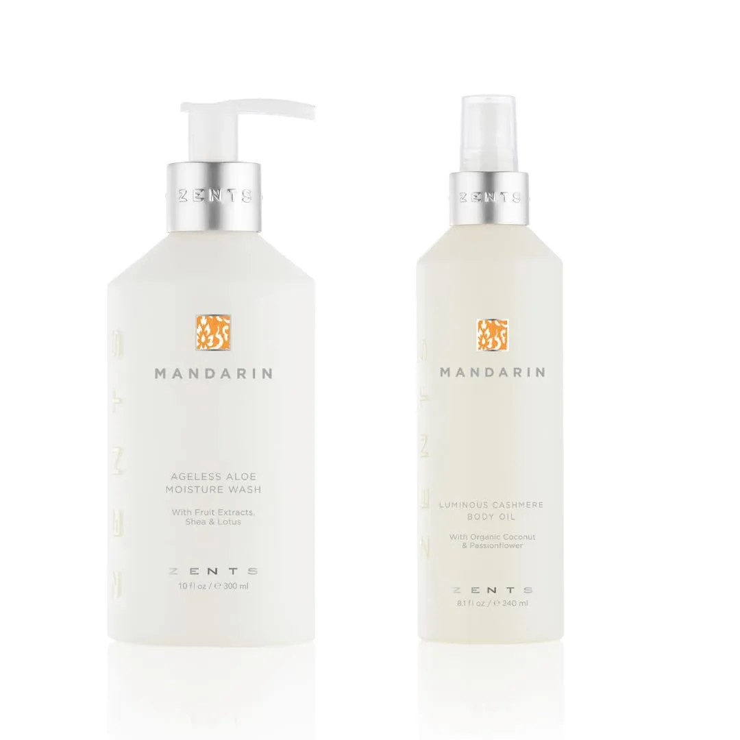 Zents Hand & Body Wash & Luminous Cashmere Body Oil Set (Mandarin Fragrance) | Hydrating Cleanser with Organic Shea Butter & Aloe | With Vitamin E & Organic Coconut Oil | 10 fl oz & 8 fl oz