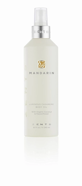 Zents Luminous Cashmere Body Oil (Mandarin Fragrance) | Moisturizing Body Oil with Vitamin E & Organic Coconut Oil | Softens & Smooths Skin | 8 fl oz