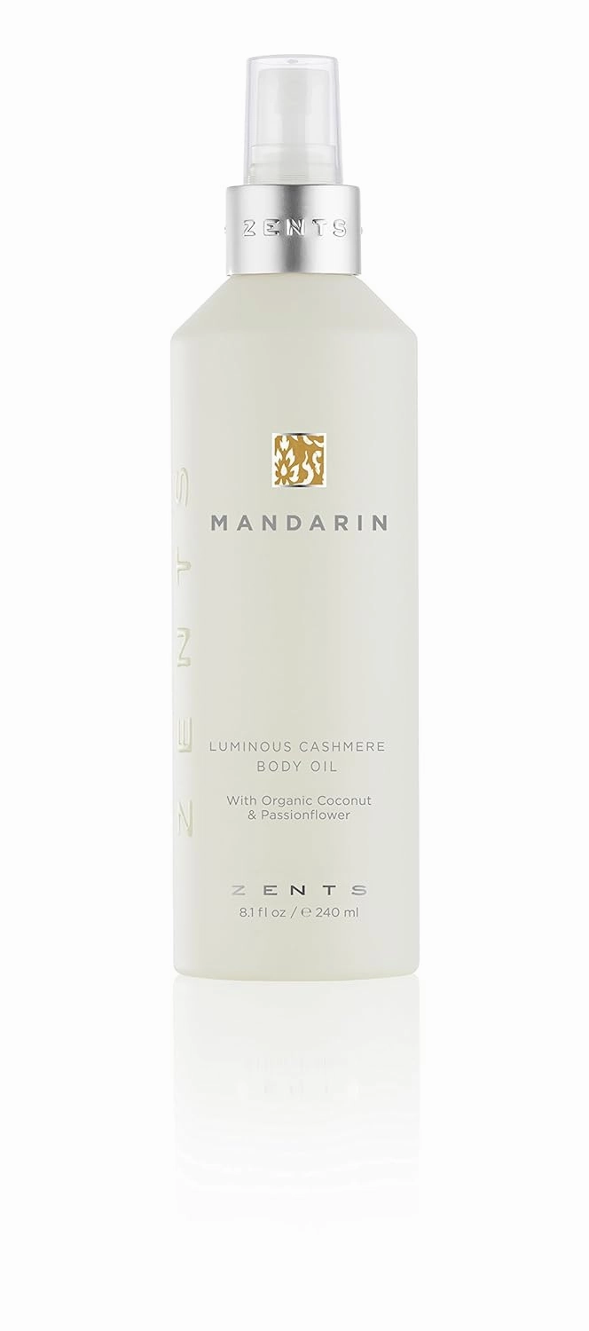 Zents Luminous Cashmere Body Oil (Mandarin Fragrance) | Moisturizing Body Oil with Vitamin E & Organic Coconut Oil | Softens & Smooths Skin | 8 fl oz