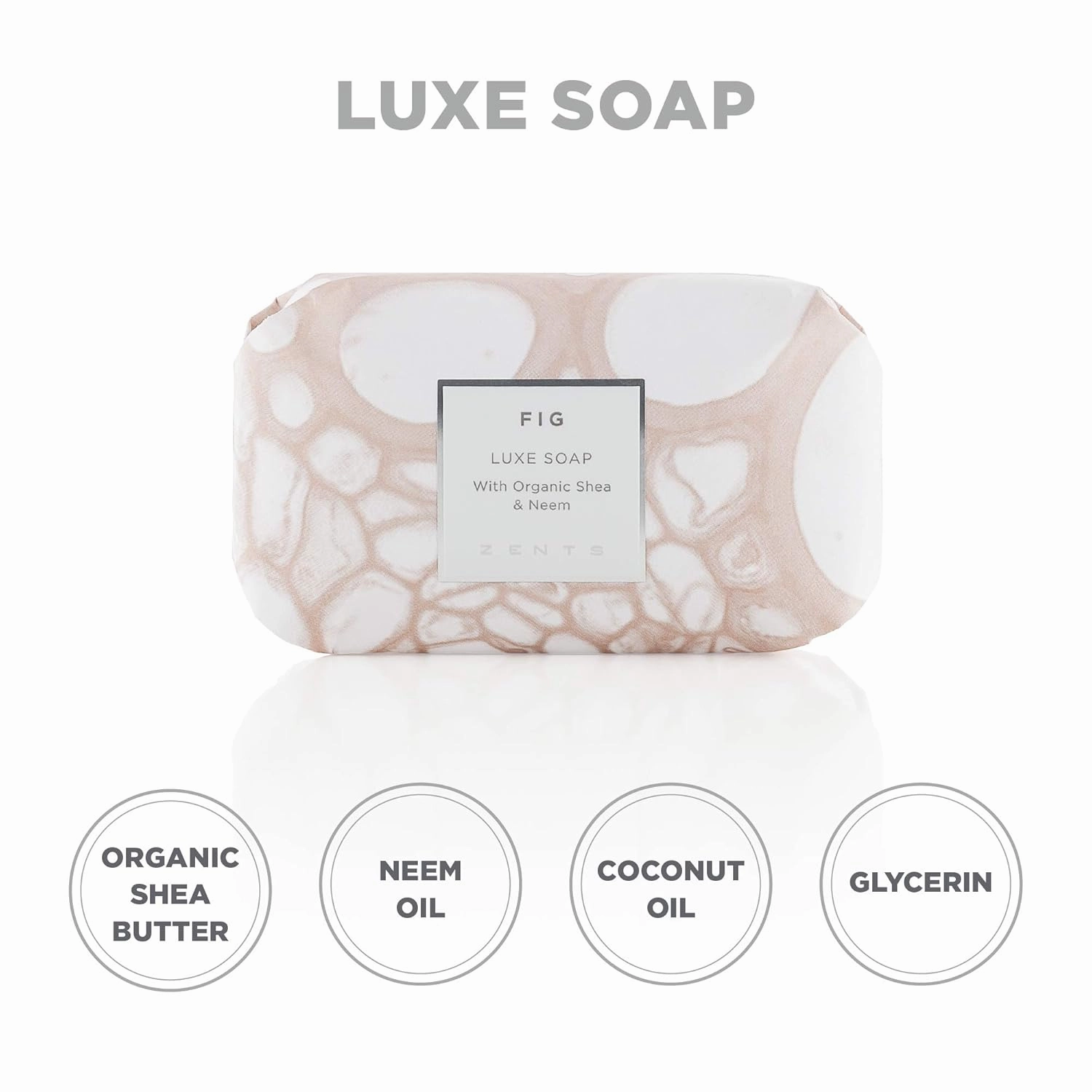 Zents Triple-Milled Luxe Bar Soap (Fig Fragrance) | Moisturizing Soap with Organic Shea Butter | Gentle Hand & Body Wash | Nourishes & Softens Skin | 5.7 oz